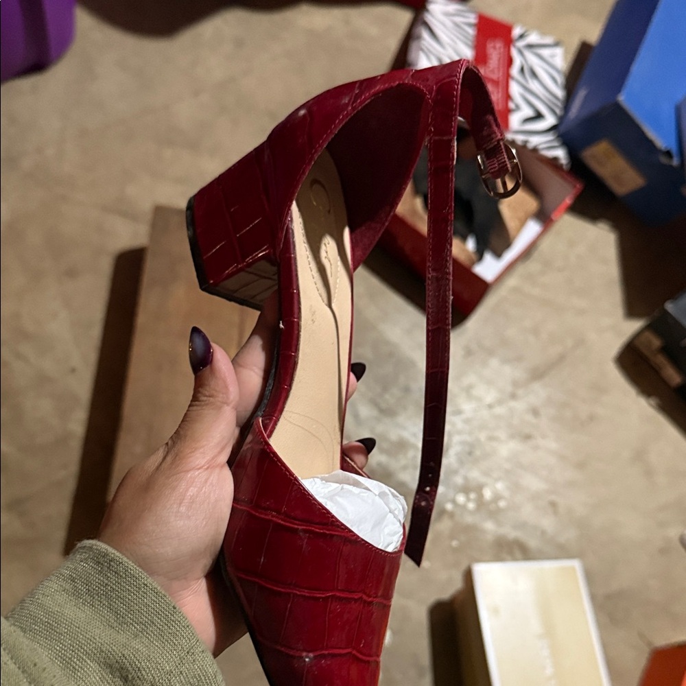 Chic Burgundy Croc-Embossed Women's Heels